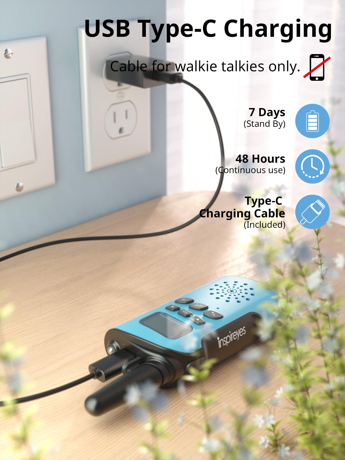 Inspireyes VOX hands-free walkie talkie for bike rides and outdoor play.