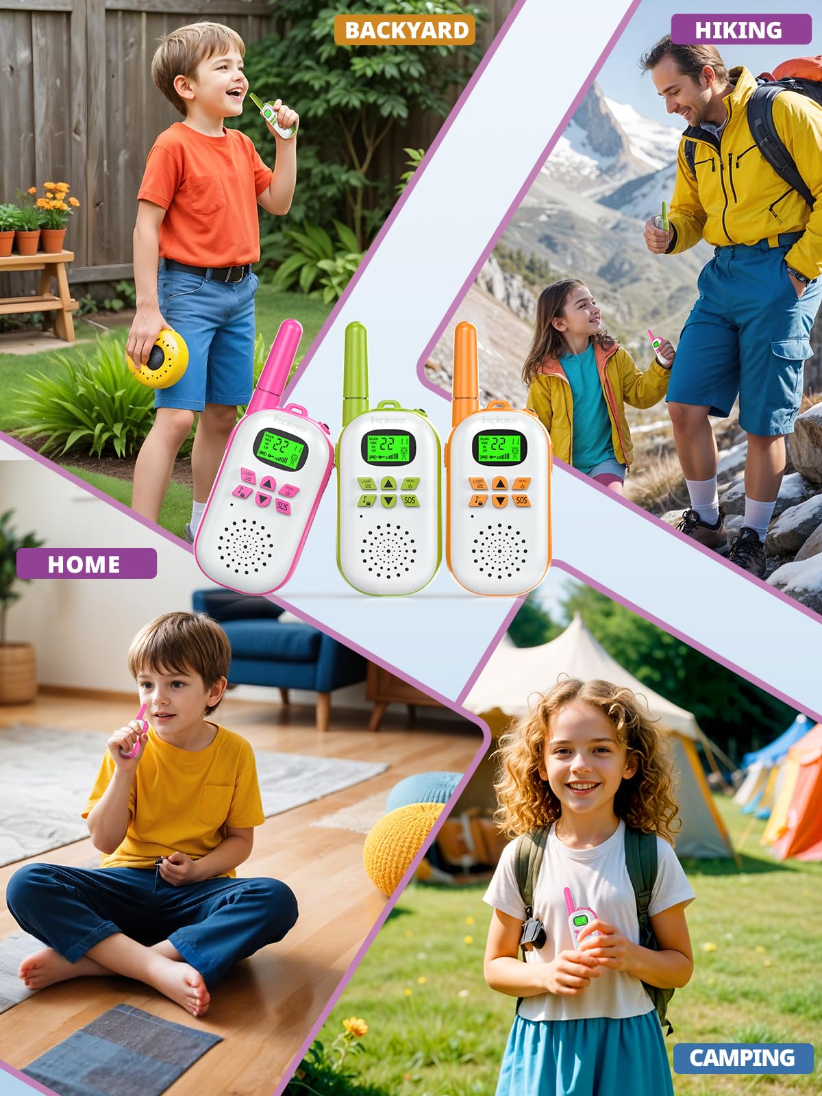 Inspireyes walkie-talkies offer up to 3 miles range in open areas for adventures.