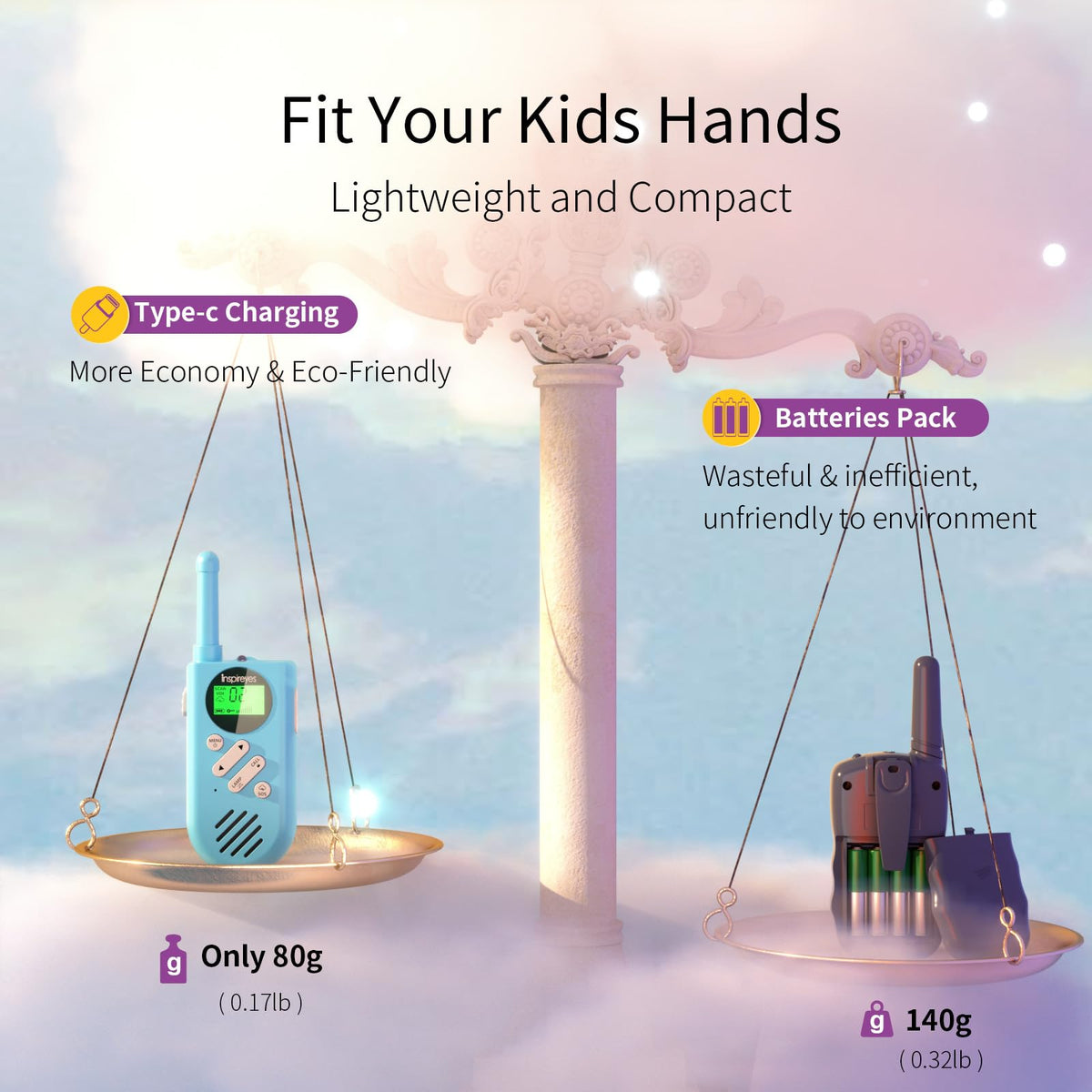 Inspireyes walkie talkies with flashlight and SOS for nighttime safety.