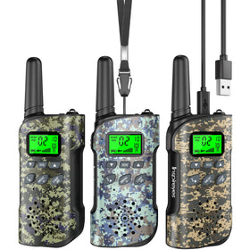 Inspireyes camouflage front view, durable outdoor-ready kids walkie talkies.
