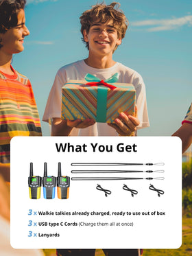 Inspireyes gift-pack walkie-talkies for kids, perfect for birthdays.