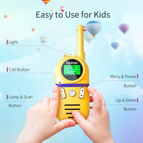 Kids use Inspireyes walkie talkies featuring easy left-side PTT for simple calls.