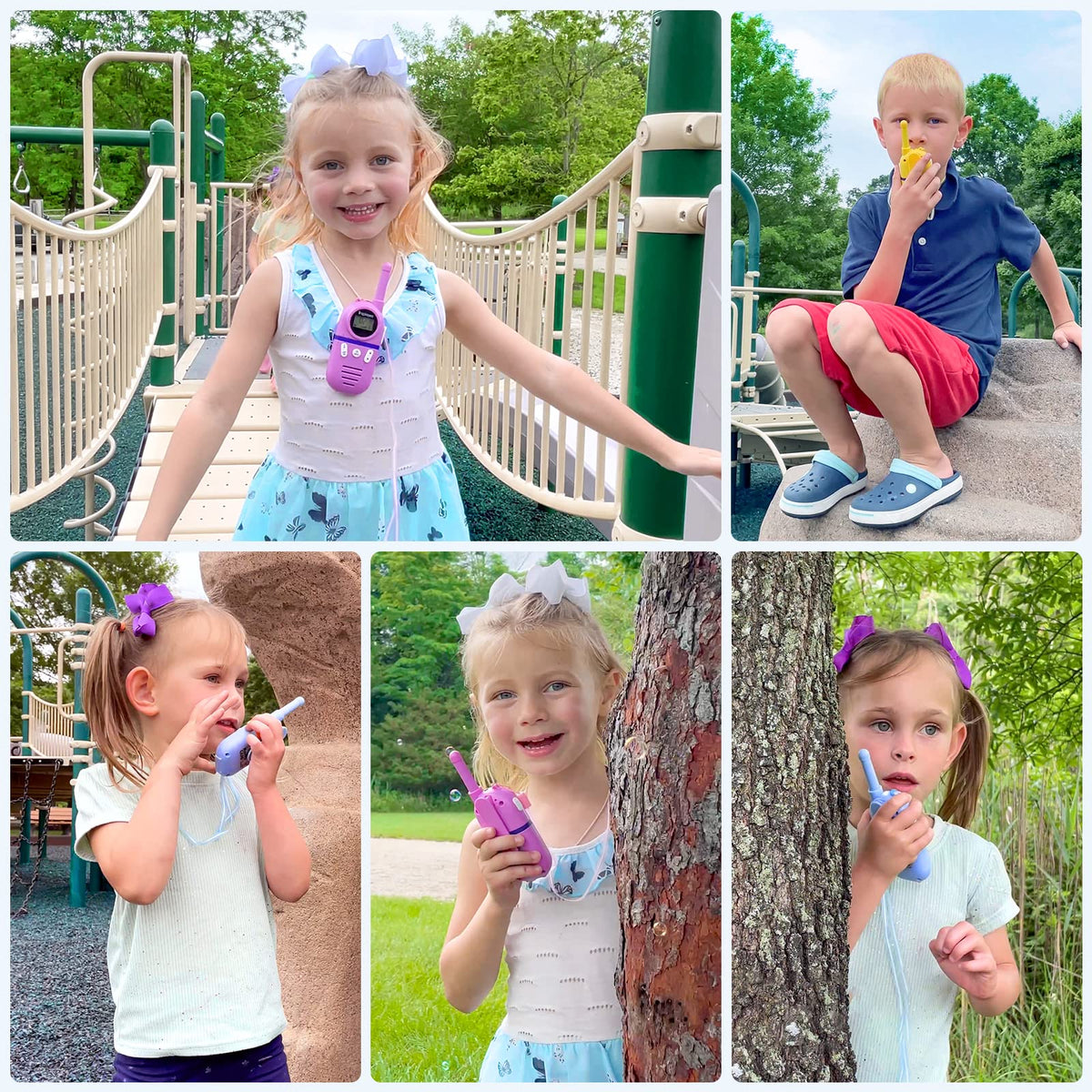 Inspireyes Walkie Talkies for Kids outdoors illustrate play across open spaces.