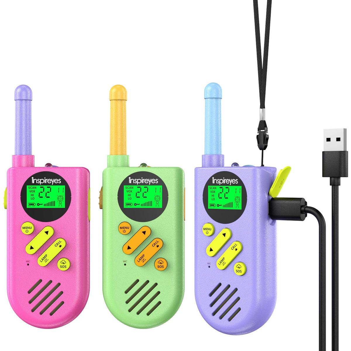 Inspireyes Walkie Talkies for Kids front view for outdoor adventures and durability