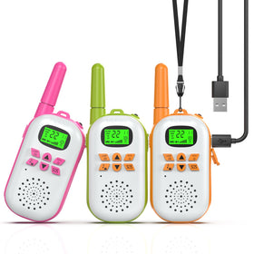 Inspireyes kids walkie-talkies with rechargeable battery enabling long play sessions.