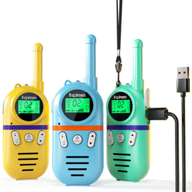 Inspireyes kid walkie talkies with rechargeable battery for long play sessions.