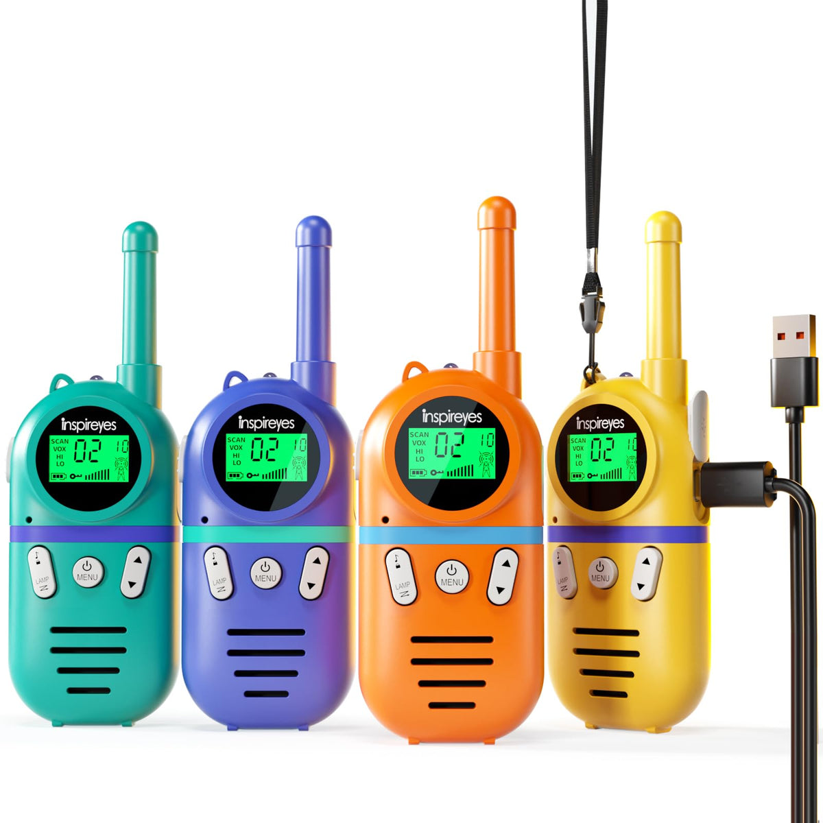 Inspireyes Walkie Talkies four-pack for kids with compact, kid-friendly design.