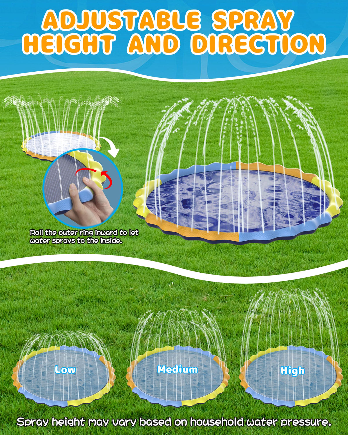 Instraella Splash Pad uses durable 0.5mm PVC for long-lasting play.