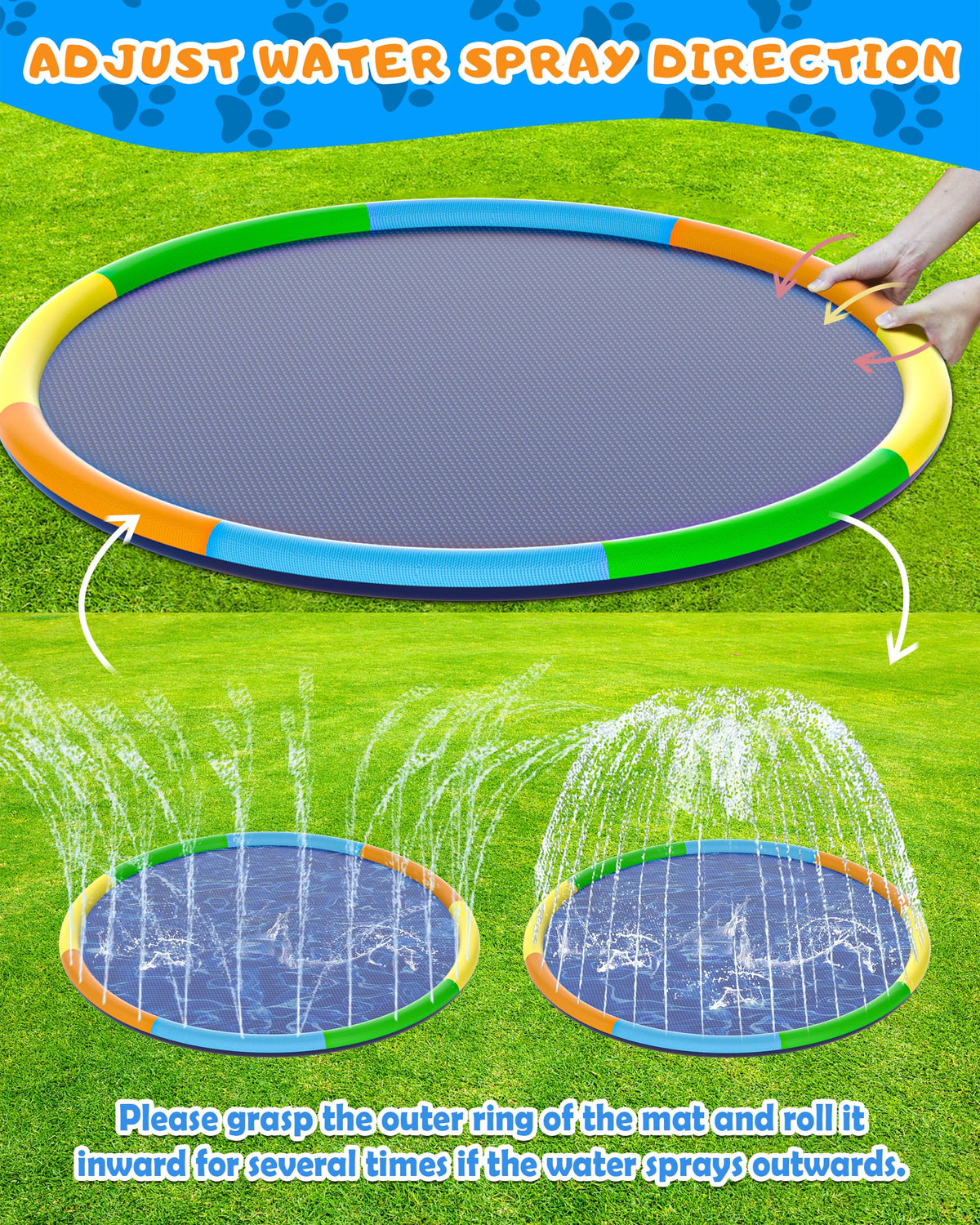 Instraella Splash Pad hose connection with adjustable spray height.