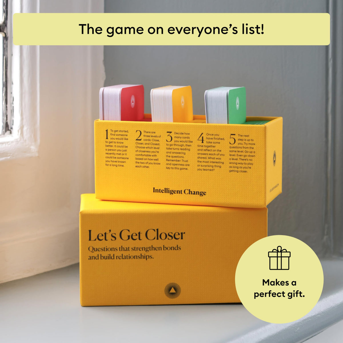 Intelligent Change Get Closer front view of compact card box packaging