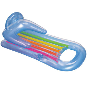 Intex King Kool blue raft showing armrests and drink holder for beverages