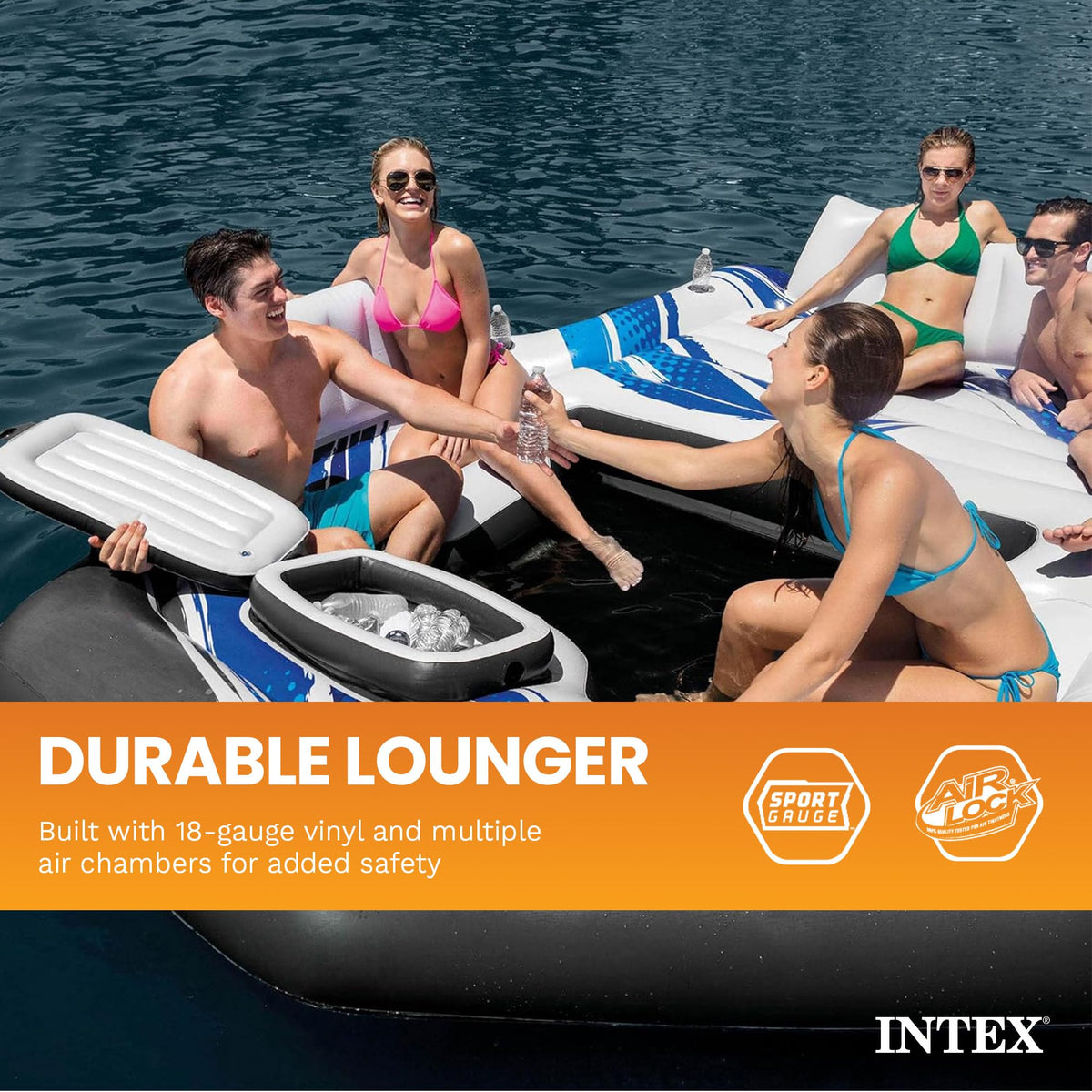 Intex Blue Tropic raft with four cupholders for beverages during float