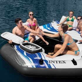 Intex Blue Tropic raft inflates and deflates for quick setup and storage