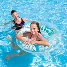 INTEX Clear Color Tube 4-pack featuring orange and pink flowers, perfect for beach trips and poolside fun.