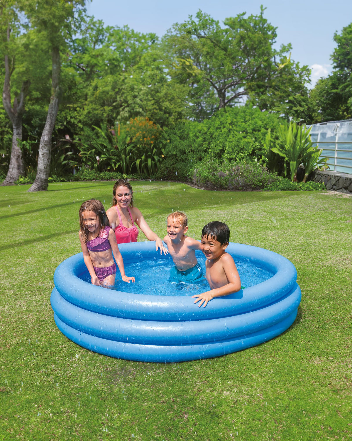 Intex Crystal Blue kiddie pool with 127-gallon capacity for sunny days.
