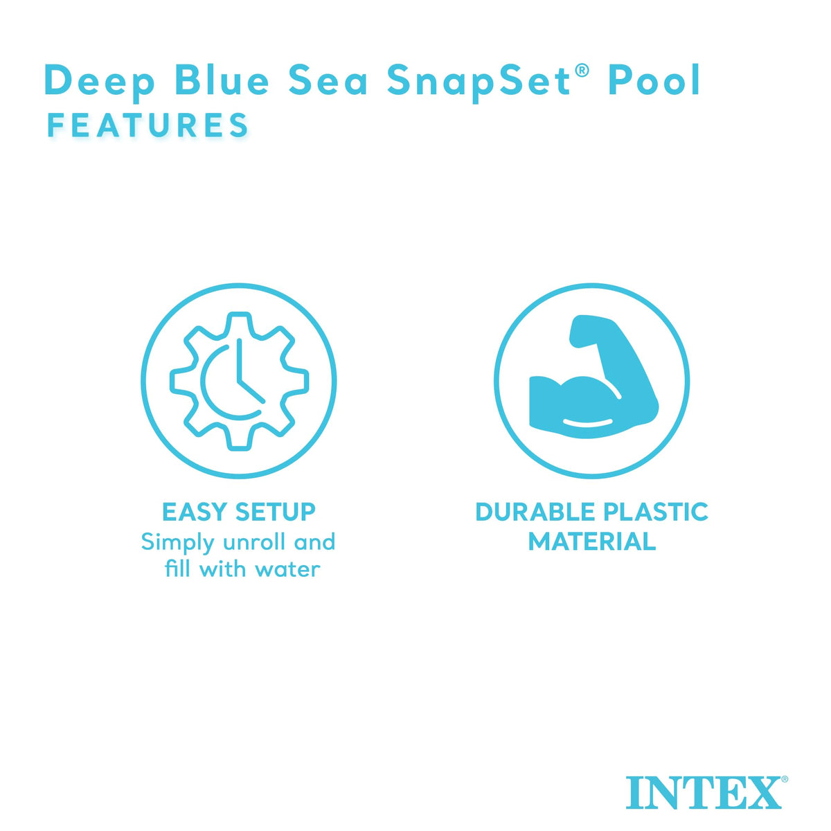 Intex Deep Sea Blue pool uses durable plastic for season-after-season use