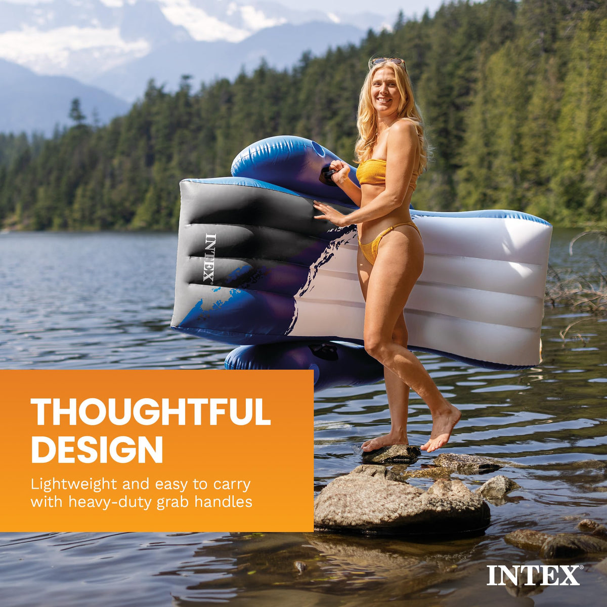 Intex deflated dimensions 71x53 inches for compact storage.
