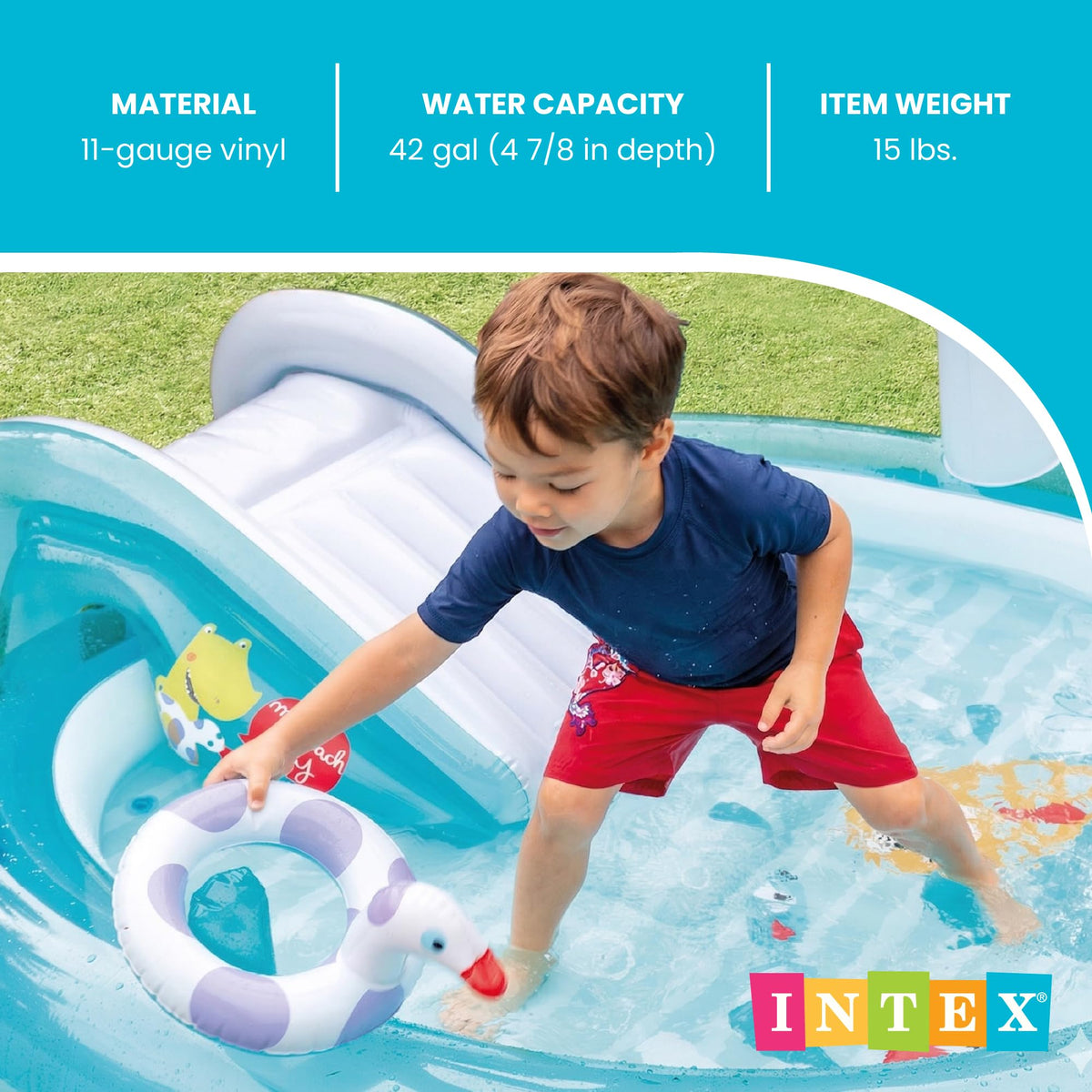 Intex Gator pool holding up to 42 gallons of water for splashes