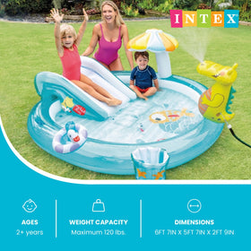 Intex Gator pool with hose-connected water sprayer for cooling fun