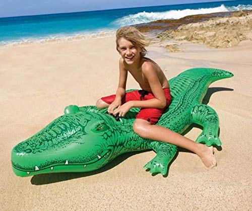 Intex Giant Gator Ride-On side view highlighting two handles for grip.