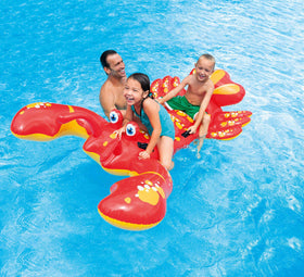 Intex Giant Lobster pool float with two kids enjoying a shared ride.