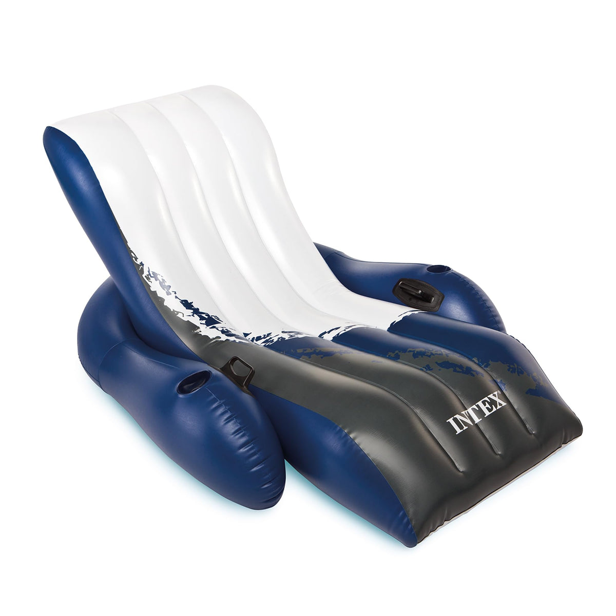 Intex inflatable lounge pool recliner with cupholders for water relaxation.
