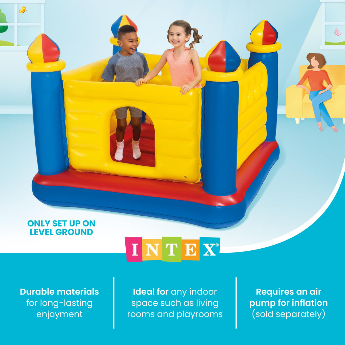 Intex Jump-O-Lene Castle backyard setup in sunlight