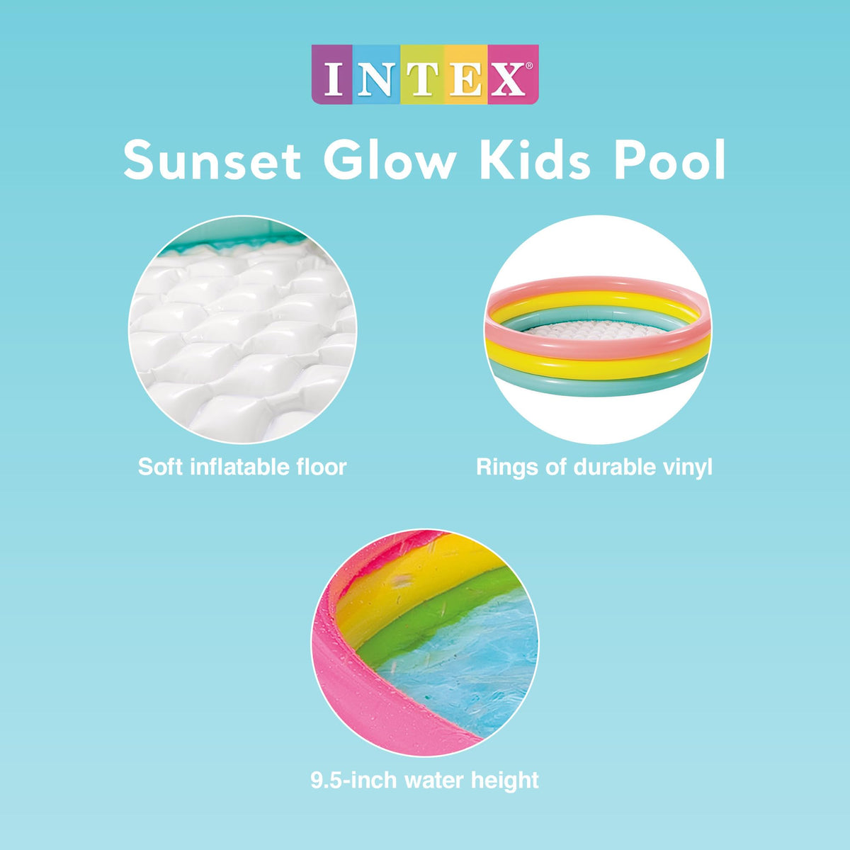 Intex Kiddie Pool 13-inch walls form three colorful rings for a sturdy feel.