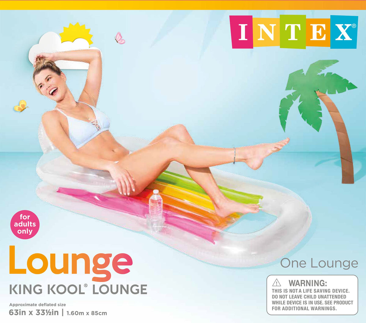 Intex King Kool Inflatable Lounge sized 63x33.5 inches for spacious lounging
