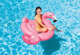 Intex Pink Flamingo float, two heavy-duty handles for secure gripping.