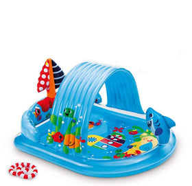 Intex Shark Play Center pool with side view for backyard cooling and family fun.