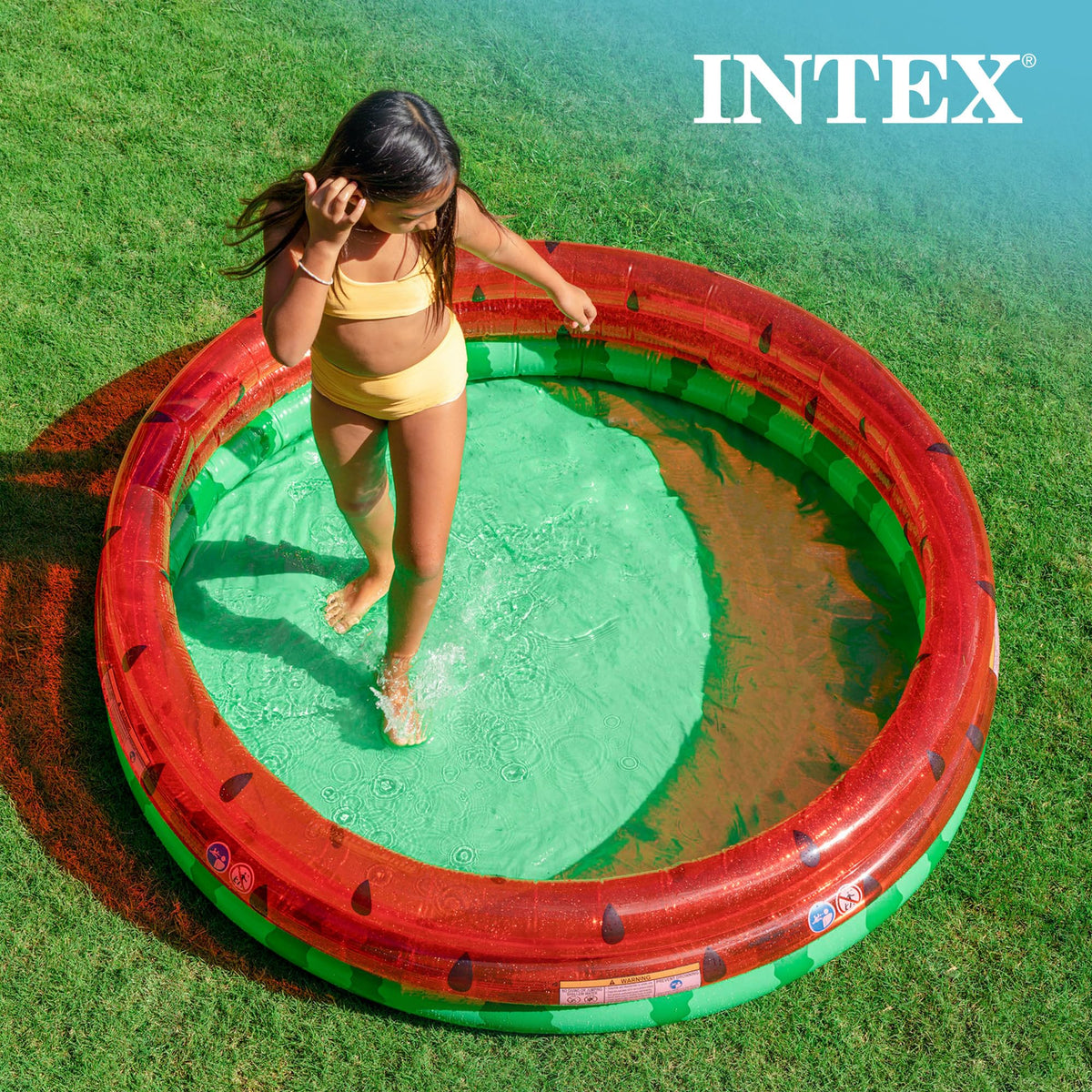 Intex watermelon pool water-filled interior ready for splashes.