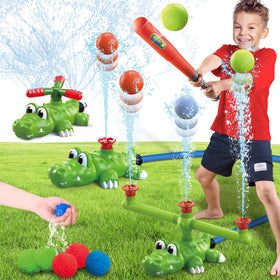 Intoypad crocodile sprinkler in action cooling kids during backyard play
