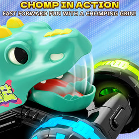Intoypad press-go action of a dino-truck encourages quick chasing play.