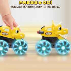 Intoypad dinosaur truck closeup on four LED wheels for night play.