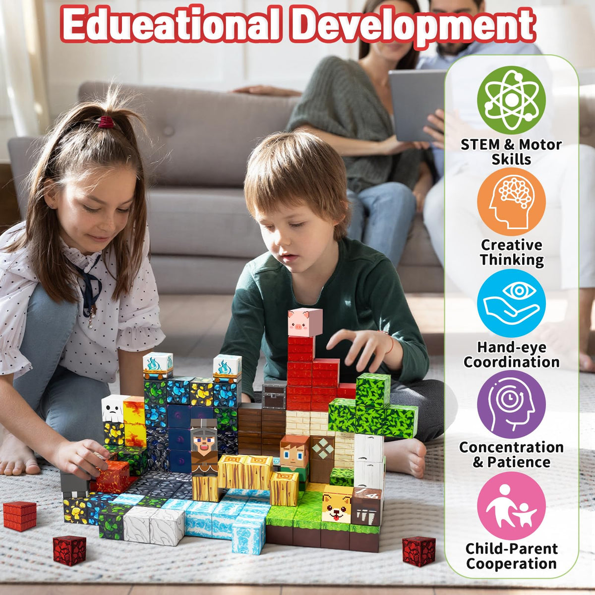Intoypad magnetic cubes in vibrant hues, easy connectivity for little hands.