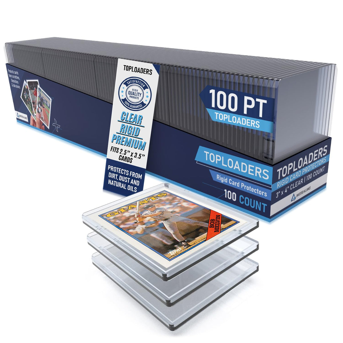 Invested Alliance premium top loader packaging with clear protection for collectors.