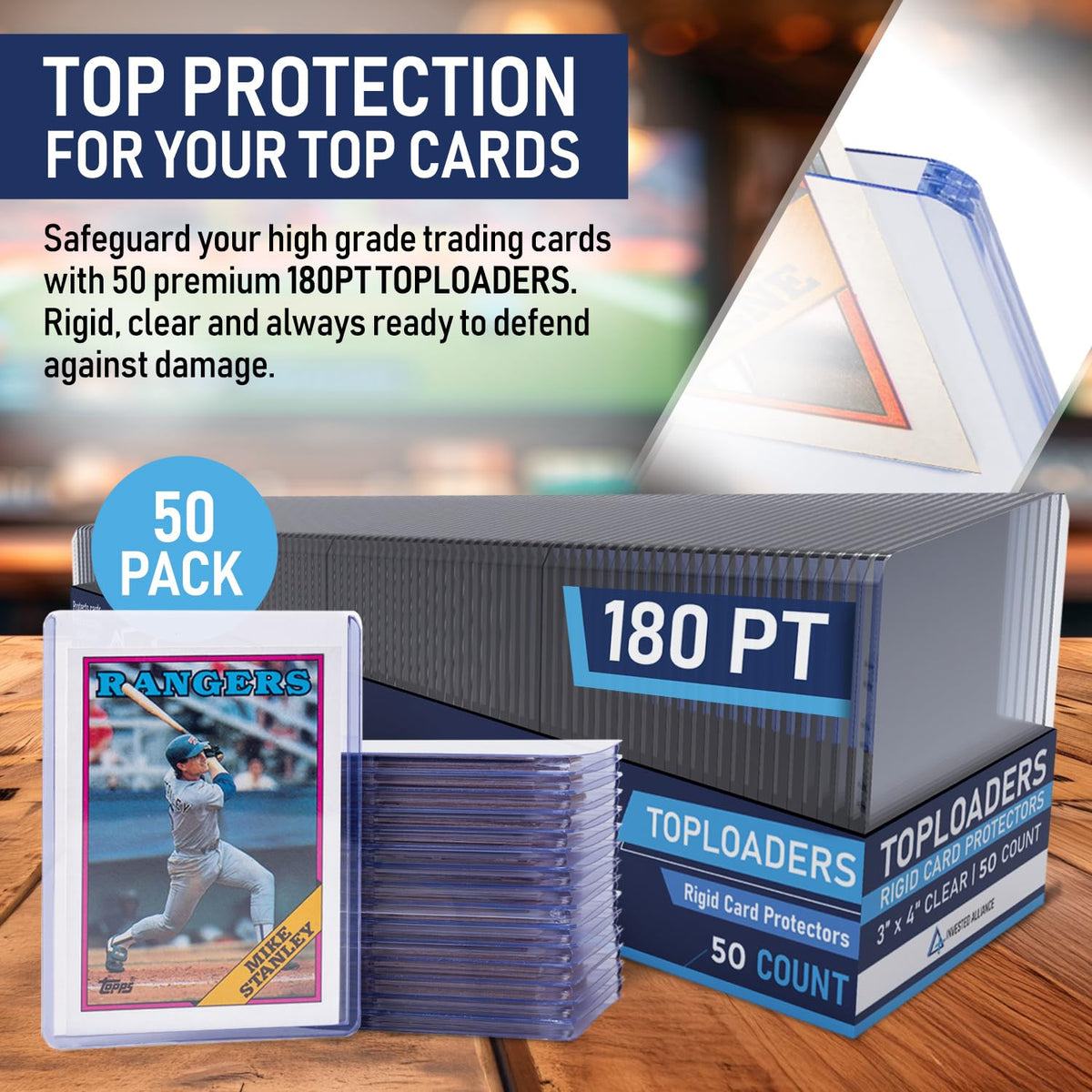 Invested Alliance top loader 50-count packaging for convenient protection