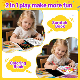 iooo Two-in-One Scratch Art Notebook – scratch to reveal colors, then color later.