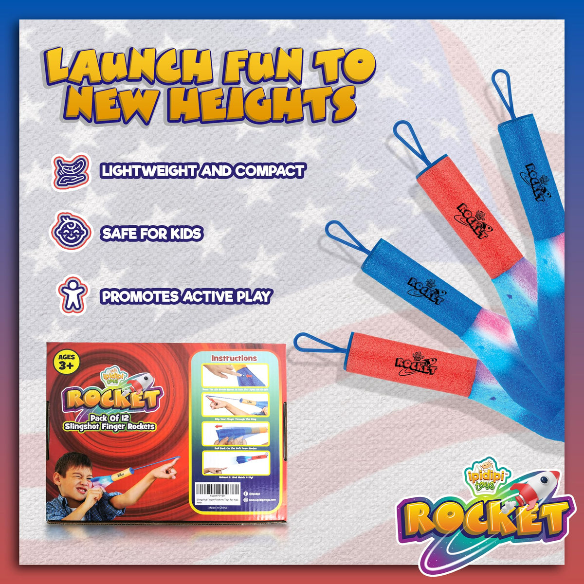 IPIDIPI TOYS foam rocket-launcher closeup shows lightweight, durable design for indoor or outdoor play.