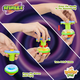 IPIDIPI TOYS Spineez blue light-up top closeup highlighting durable build for indoor play