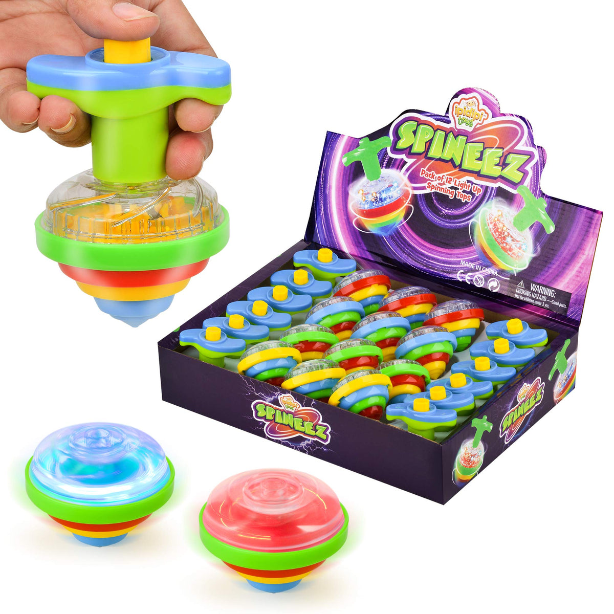 IPIDIPI TOYS Spineez blue light-up top pack shot showing vibrant LEDs for party favors