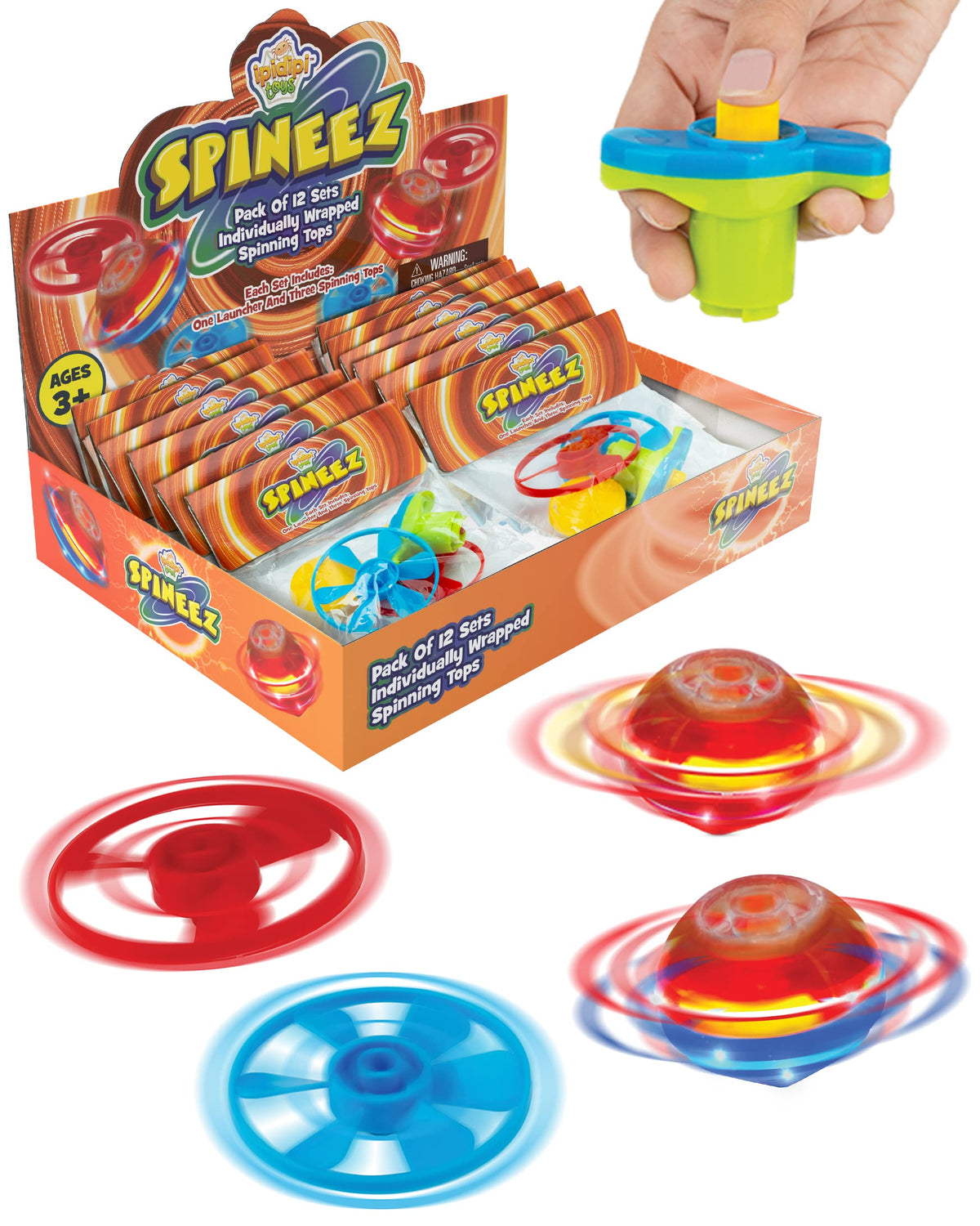 IPIDIPI TOYS Spineez light-up flying saucer top orange set for party fun