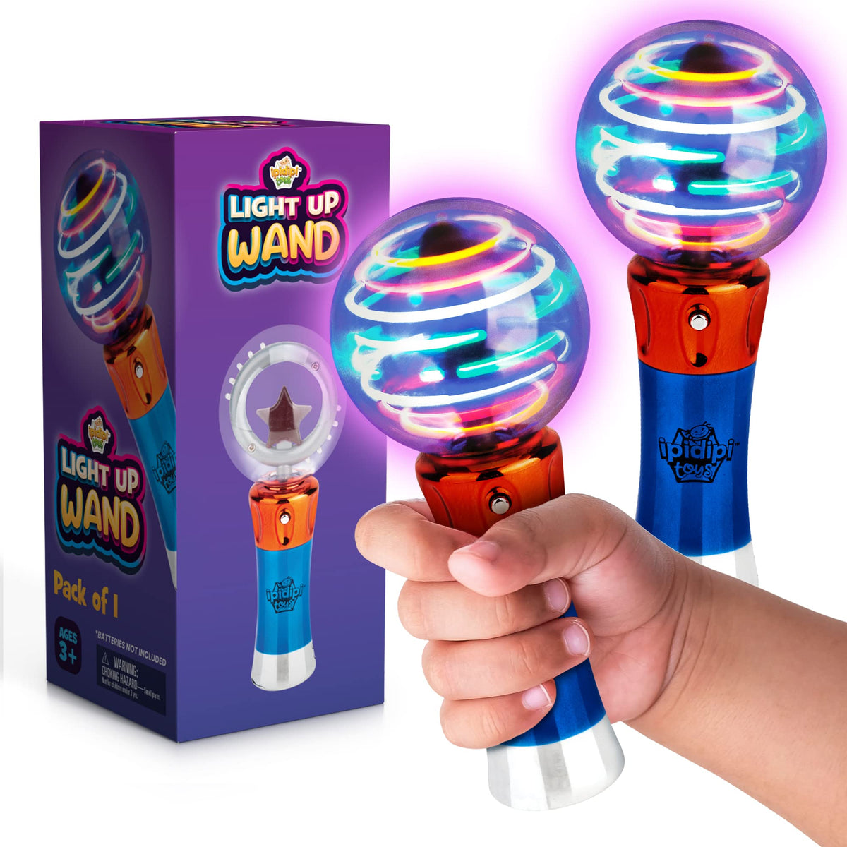 IPIDIPI TOYS spinning light-up wand with glowing globe for magical play.
