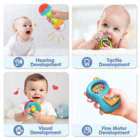 iPlay Baby Rattle Set features different shapes for grasp and play.