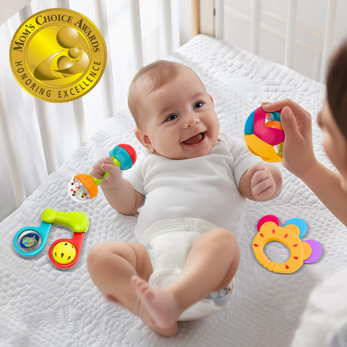 iPlay Baby Rattle Set is easy to clean for nursery care.