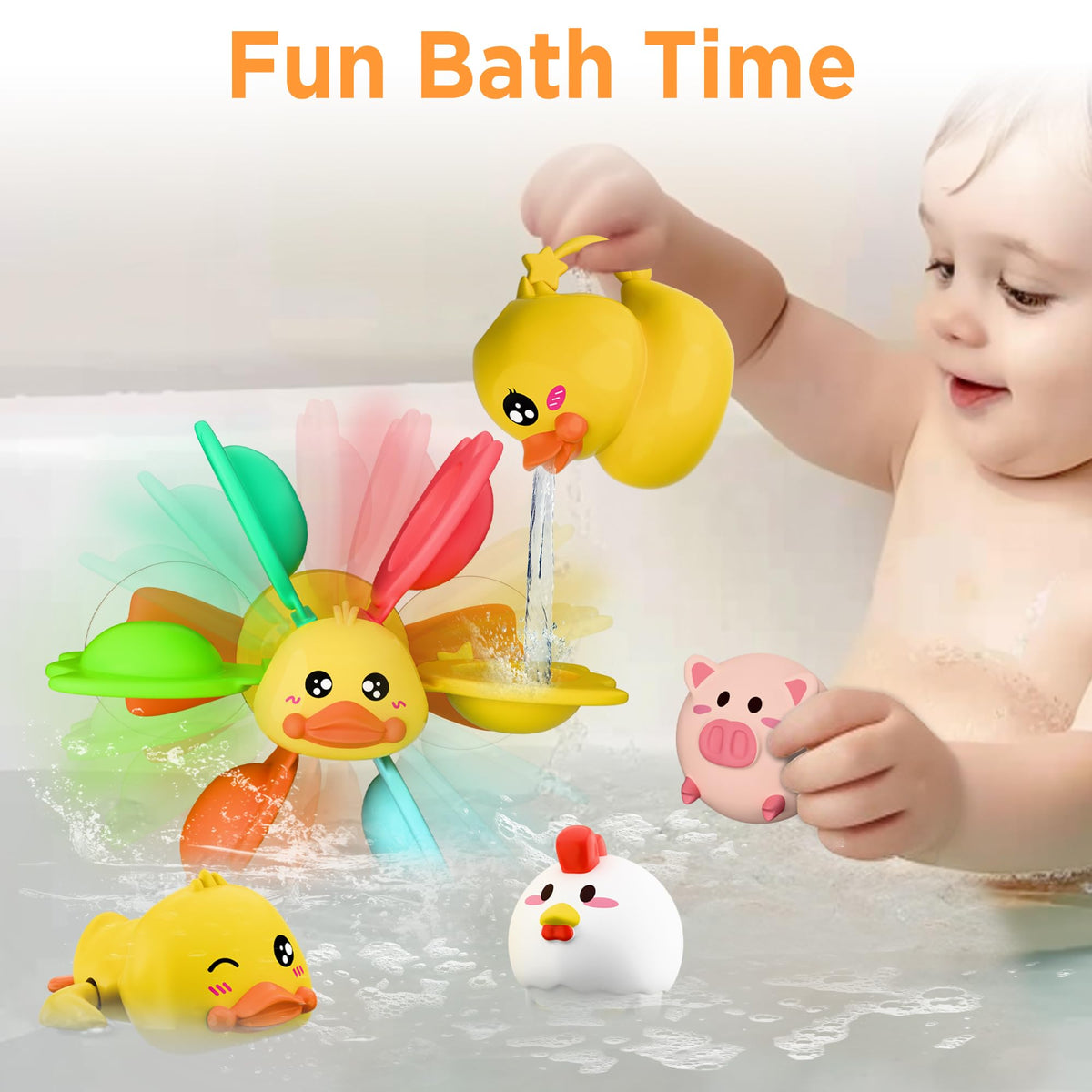 iPlay bath toy duck watering can pouring water during bath time