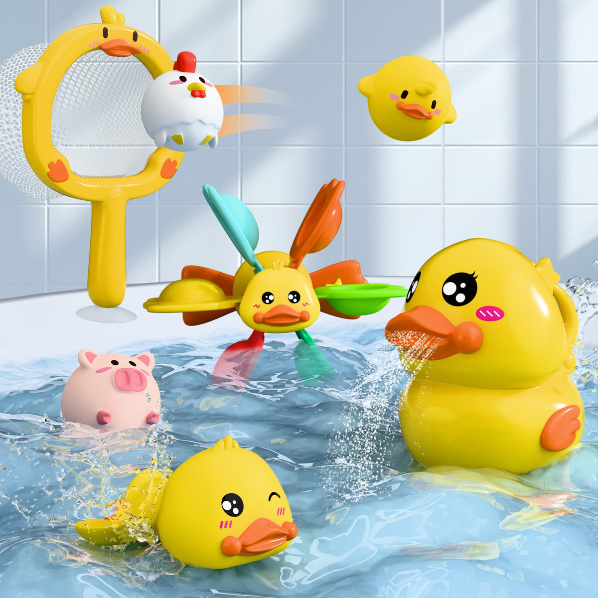 iPlay bath toy pig floats with friends for colorful bath time fun