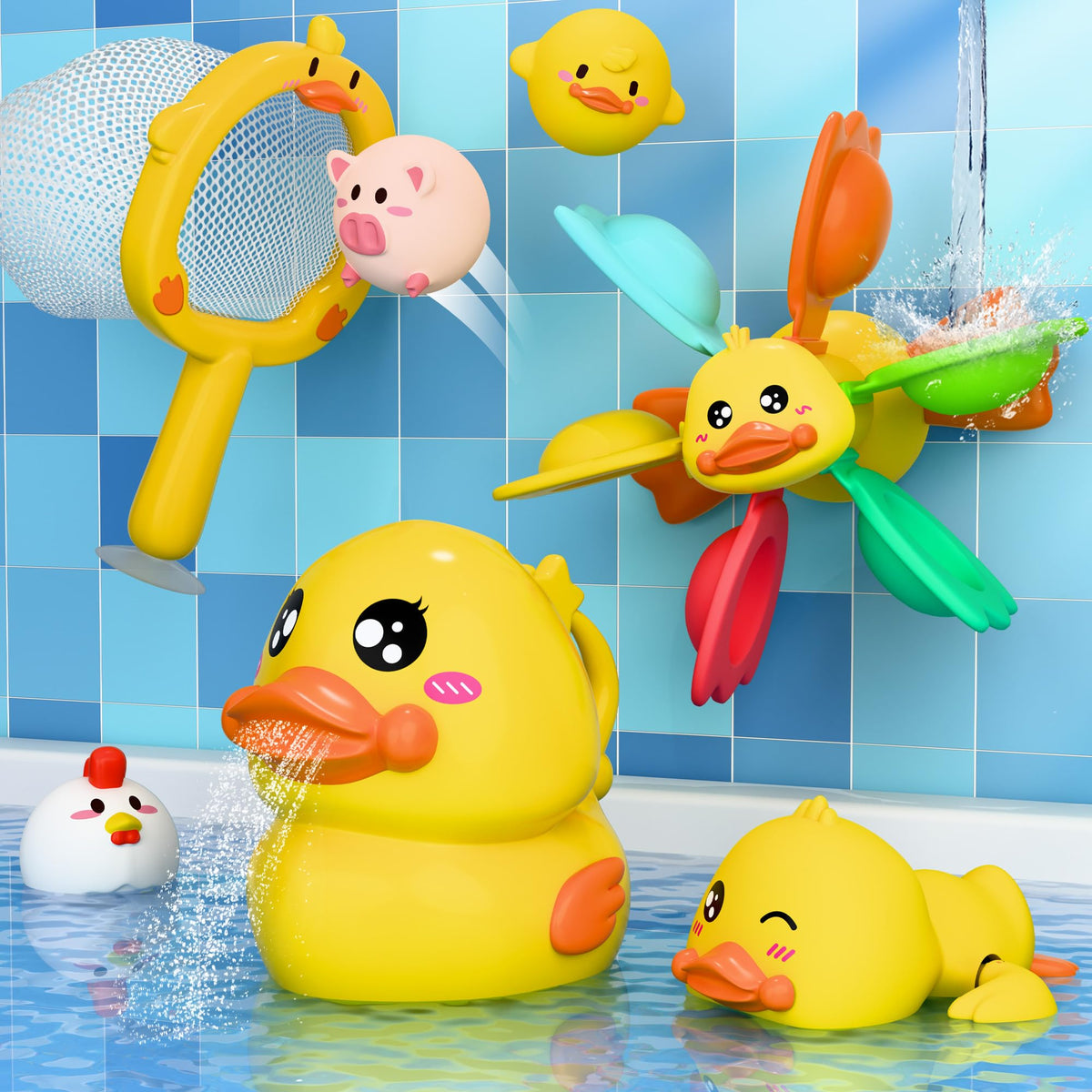 iPlay bath toy windmill with suction cup attached to tub surface for secure play