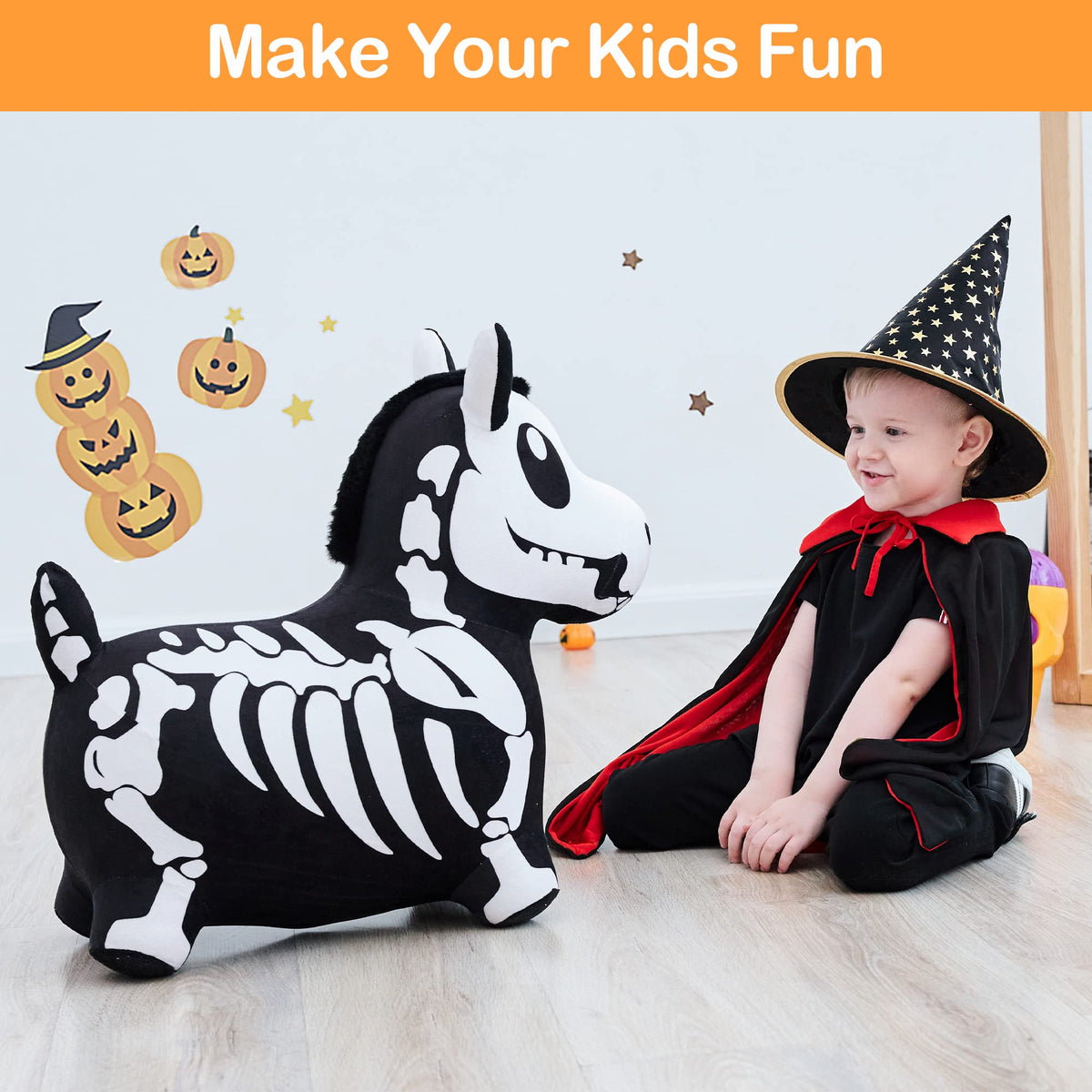 iplay Bouncy Pals Skeleton Horse gift-ready for Halloween or birthdays.